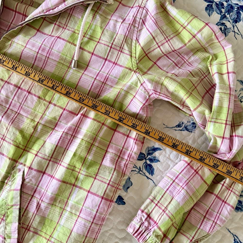 Women's 90's Vintage Plaid Hoodie Jacket Sz M/L Zip Up Lightweight Green Pink - Picture 5 of 6